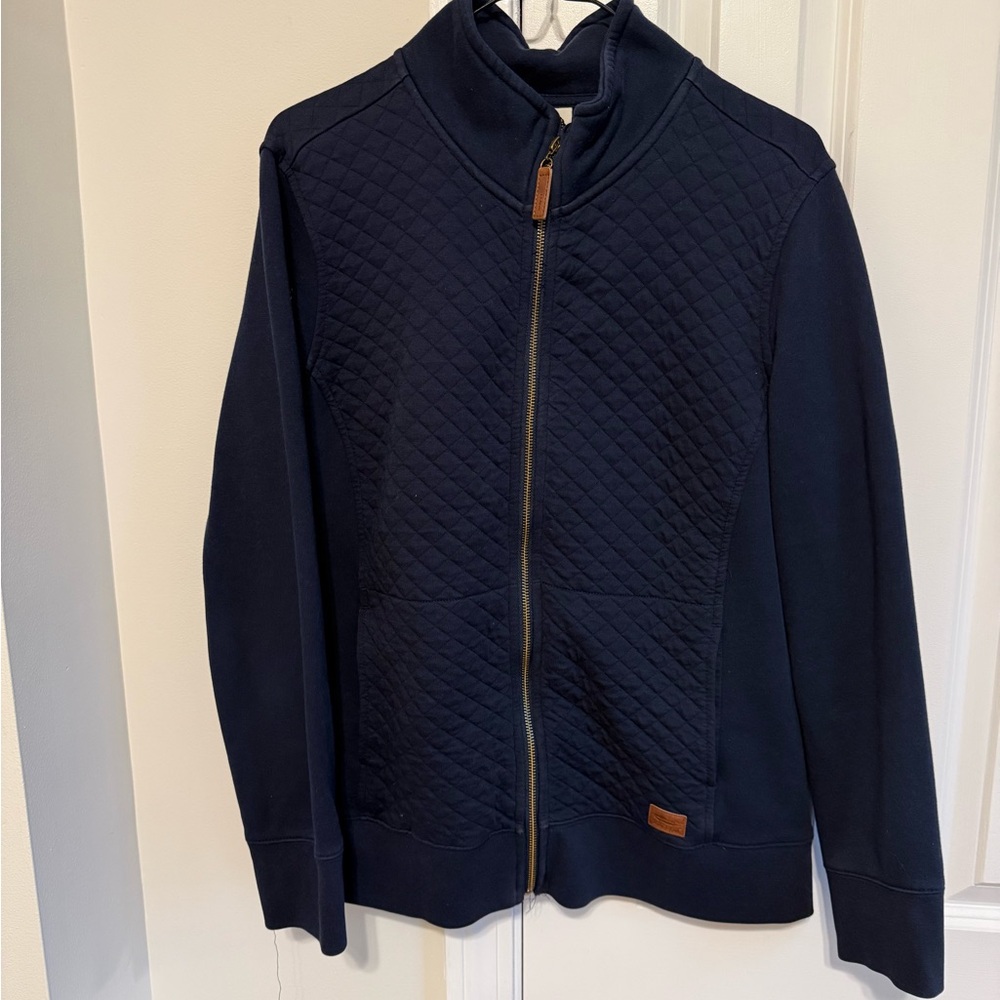 L.L. Bean Navy Quilted Front Jacket with Leather Zip Pull